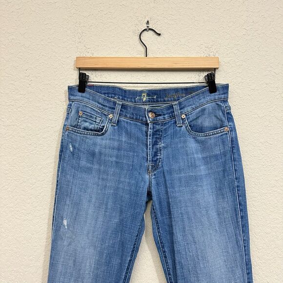 7 FOR ALL MANKIND Josefina Skinny Boyfriend Jeans Distressed Blue - Picture 3 of 14